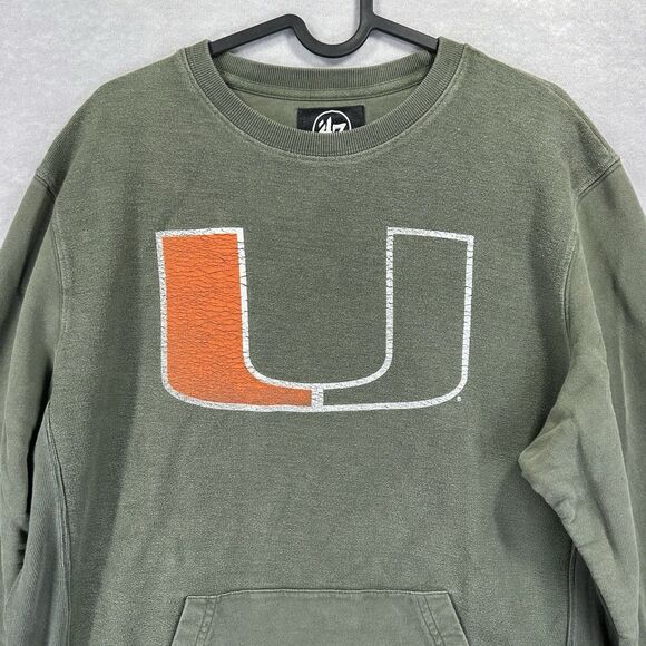 47 Brand Miami Hurricanes Crewneck Men’s Large Sweatshirt Front Kangaroo Pocket - Picture 2 of 10